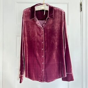 Quince mauve stretch silk blend velvet long sleeve button-down shirt L